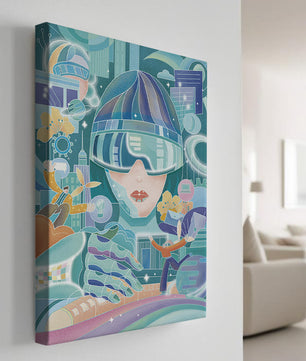 Futuristic digital art with virtual reality and technology themes