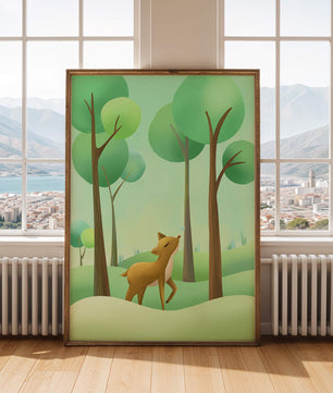 Gentle Deer and Butterfly in a Lush Forest Setting