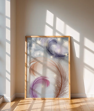 Elegant abstract feather design with sparkles and soft colors