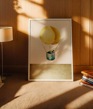 Charming Hot Air Balloon Illustration with Golden Accents