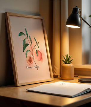 Watercolor Illustration of Honey Peach with Leaves on Light Background - Mi tienda
