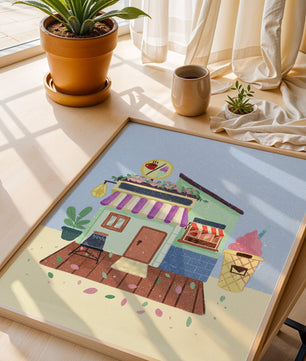 Ilustración encantadora de café con elementos de helado y café