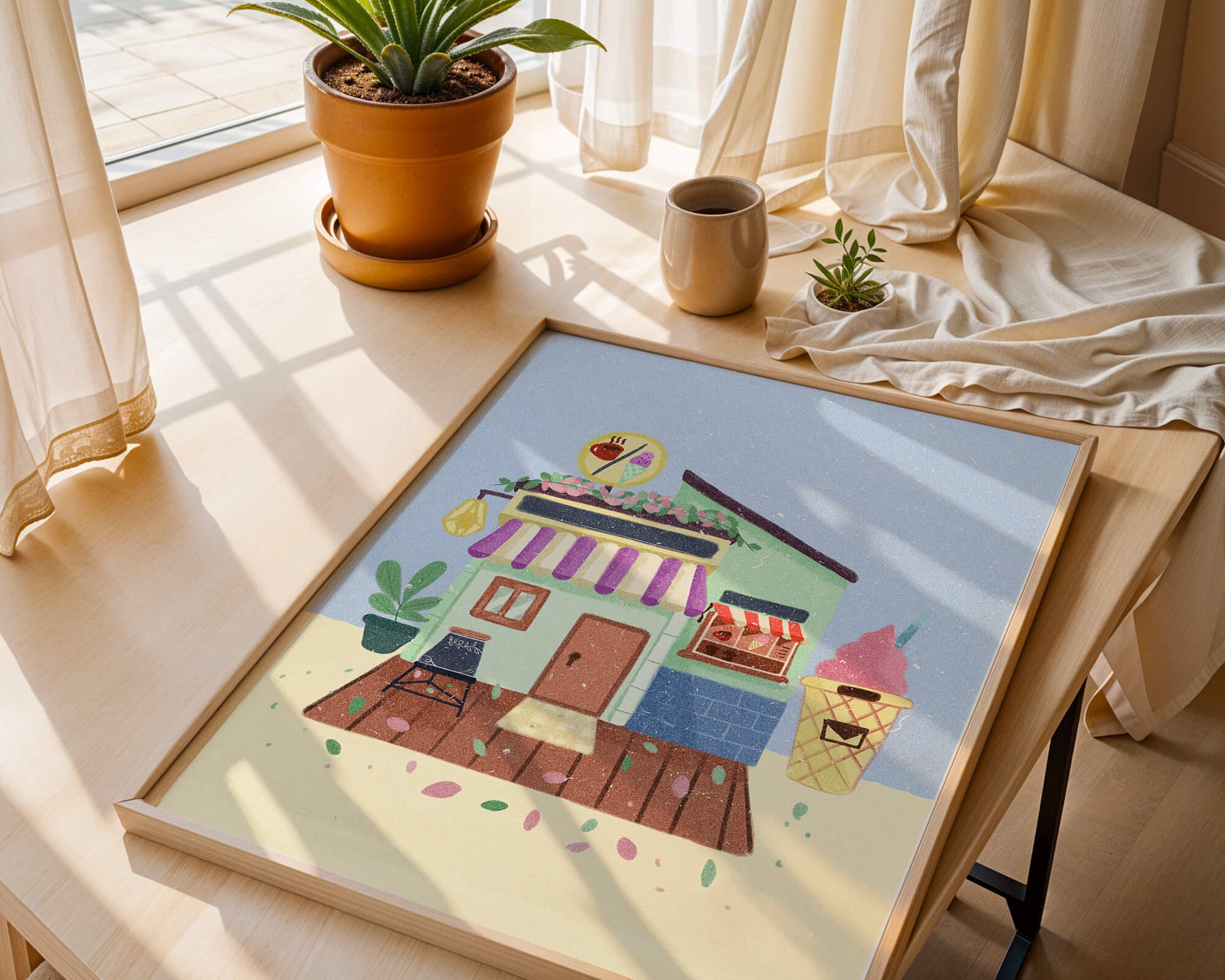 Ilustración encantadora de café con elementos de helado y café