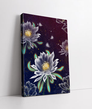 Lotus Flowers and Butterflies in a Starry Night Sky with Gold Accents - Mi tienda