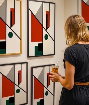 Geometric Abstract Art with Red and Green Accents