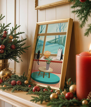 Cozy interior with a cat by the window and potted plants