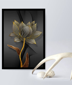 Golden Lotus Flower On Abstract Grey Background - Mi tienda