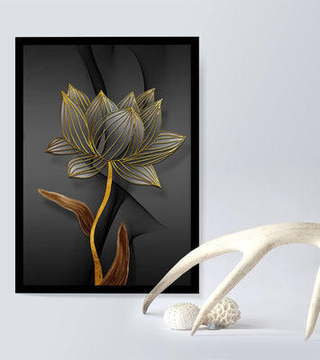Golden Lotus Flower On Abstract Grey Background