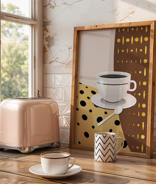 Contemporary Coffee Art with Geometric Patterns and Gold Accents - Mi tienda