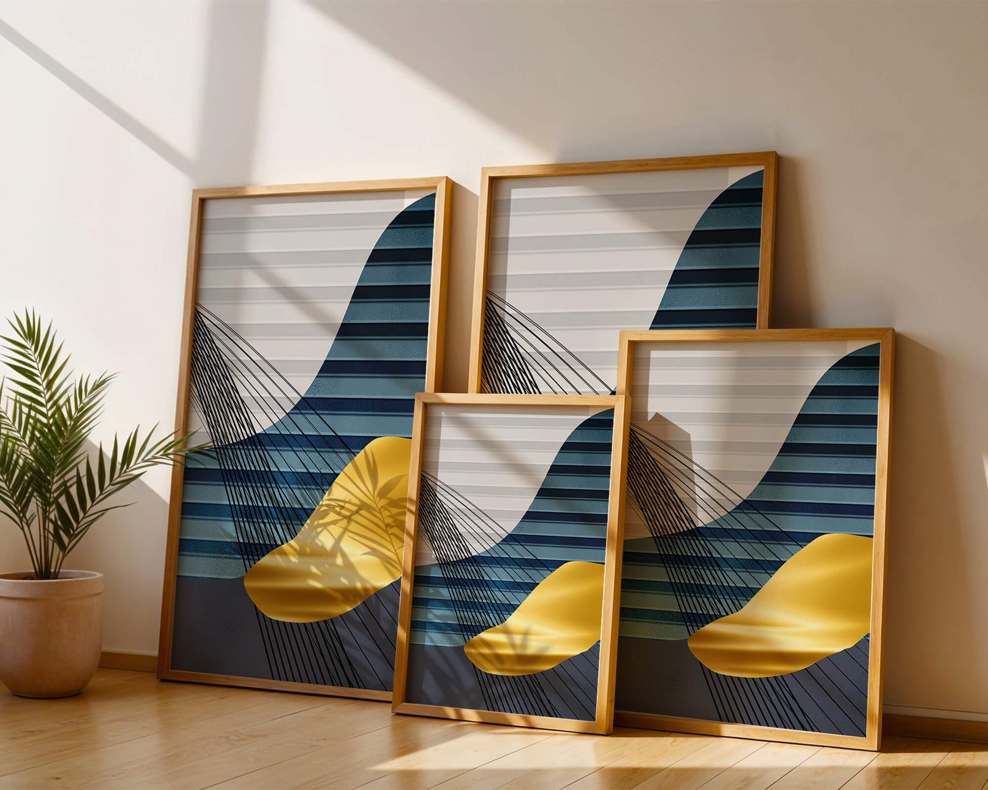 Abstract Composition with Blue and Gold Elements