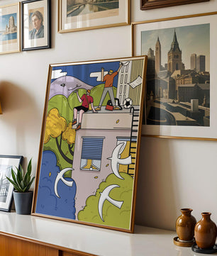 Youthful Adventure on Rooftop with Nature and Cityscape