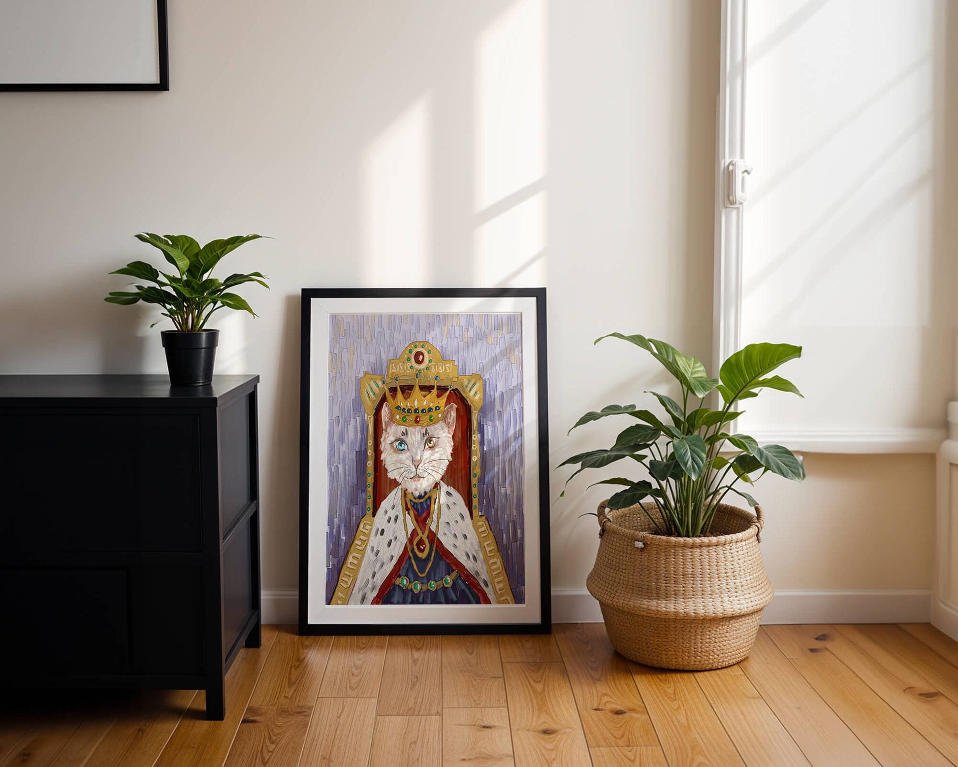 Majestic feline portrait with a golden regal crown