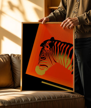 Abstract Zebra with Vibrant Colors and Golden Elements