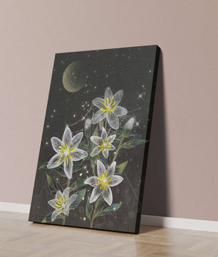 Luminous Night Flowers Under a Starry Sky with Golden Moon - Mi tienda