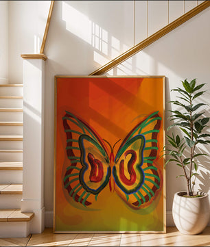 Vibrant butterfly depiction with colorful abstract background