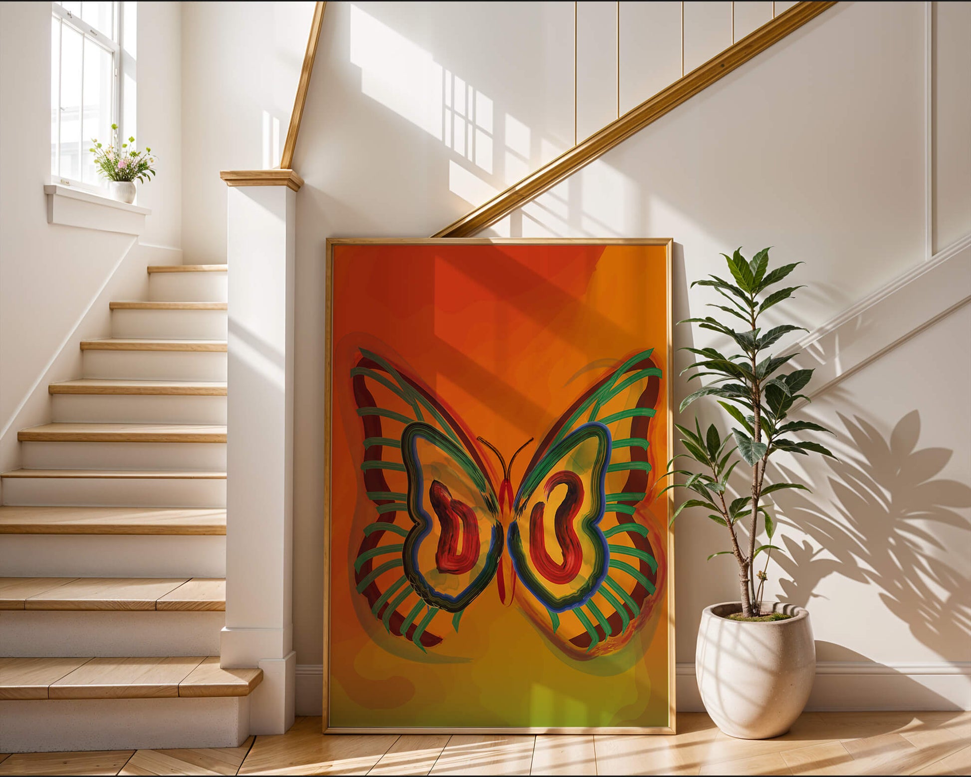 Vibrant butterfly depiction with colorful abstract background
