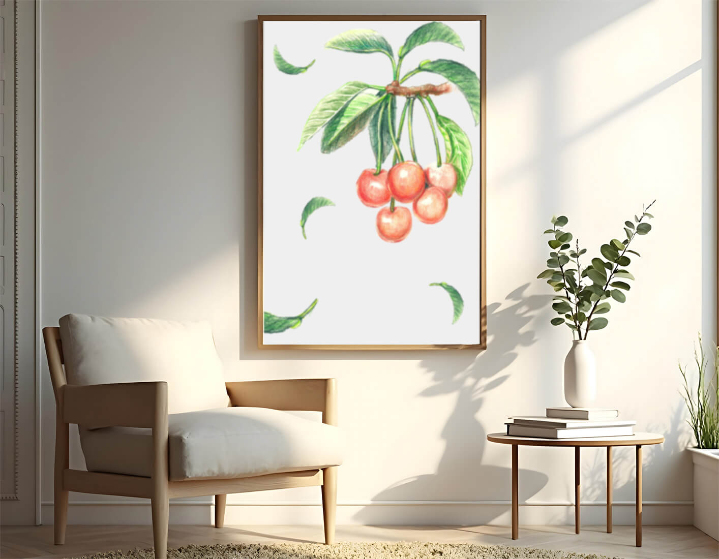 Realistic Illustration of Cherry Branch with Green Leaves