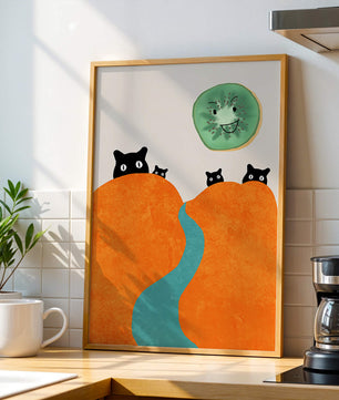 Playful Cats and Smiling Kiwi in Vibrant Hills