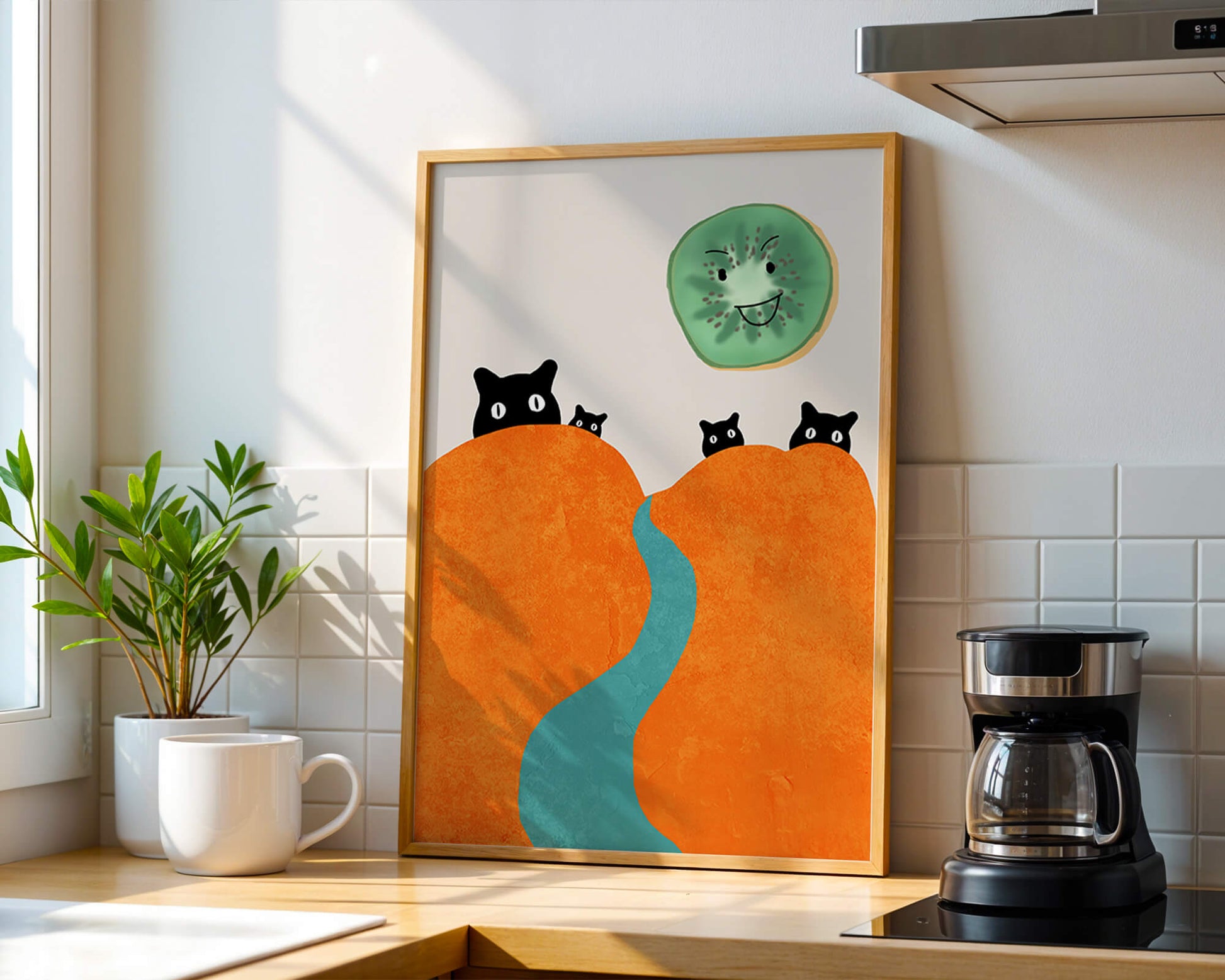 Playful Cats and Smiling Kiwi in Vibrant Hills