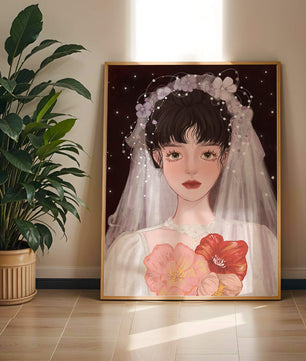 Elegant bridal portrait with floral crown and veil