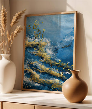 Textura abstracta en azul y dorado con patrones dinámicos