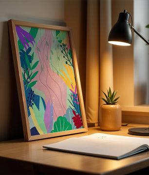Abstract Botanic Composition with Vibrant Leaves and Shapes