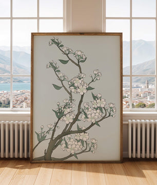 Delicate cherry blossoms on a soft blue background