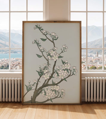 Delicate cherry blossoms on a soft blue background