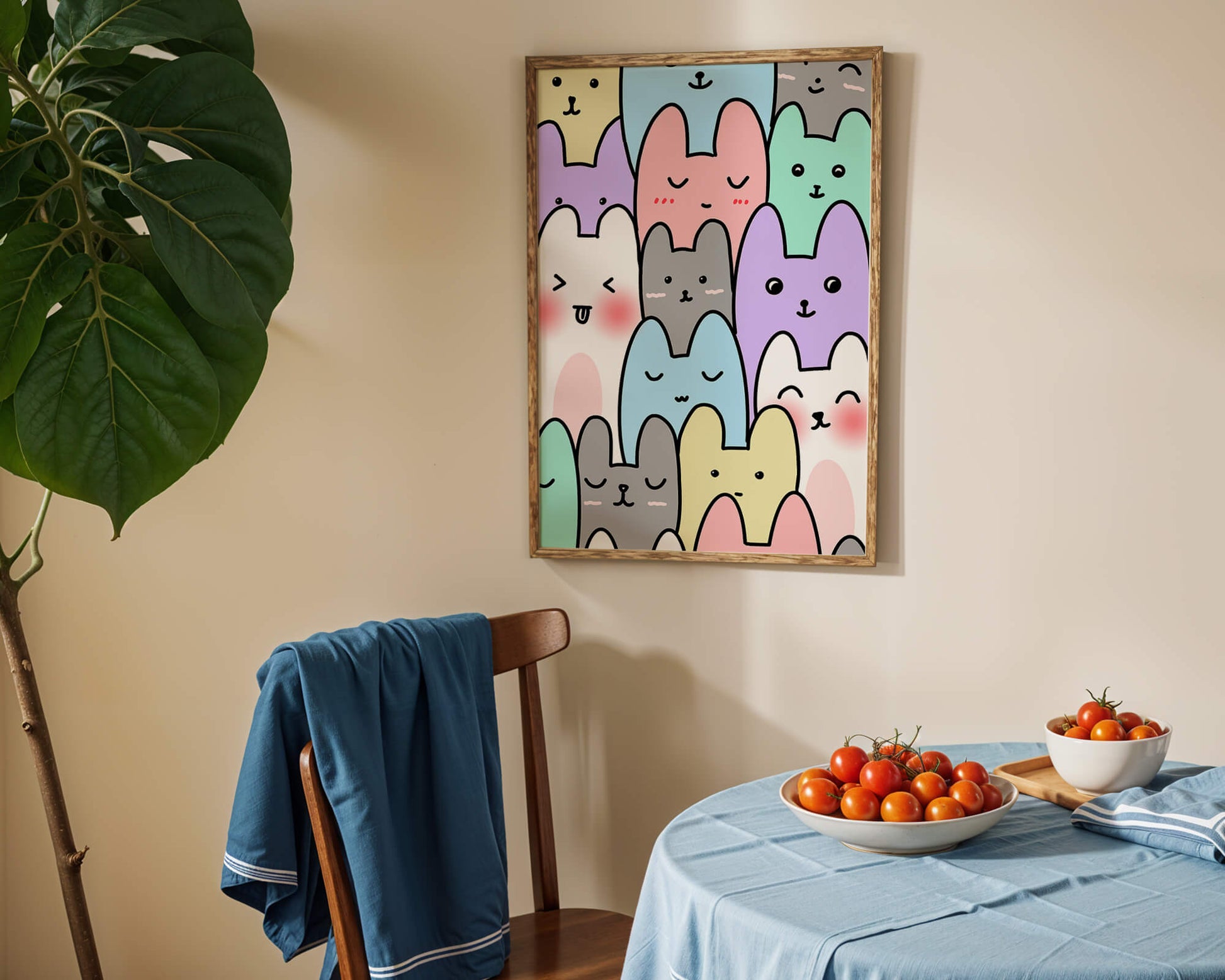Colorful cartoon animal pattern with smiling faces