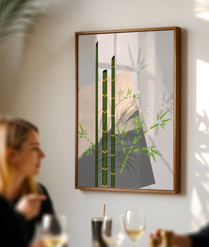 Arte minimalista de bambú con sombras abstractas de bambú