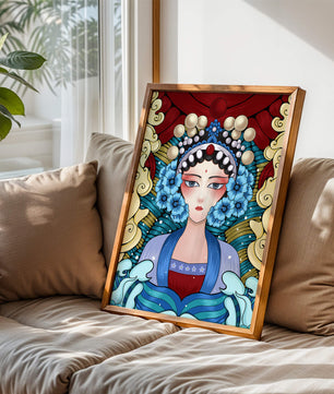 Traditional Asian Portrait with Vibrant Colors and Floral Details