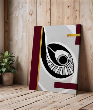 Arte geométrico abstracto con motivo de ojo y detalles dorados