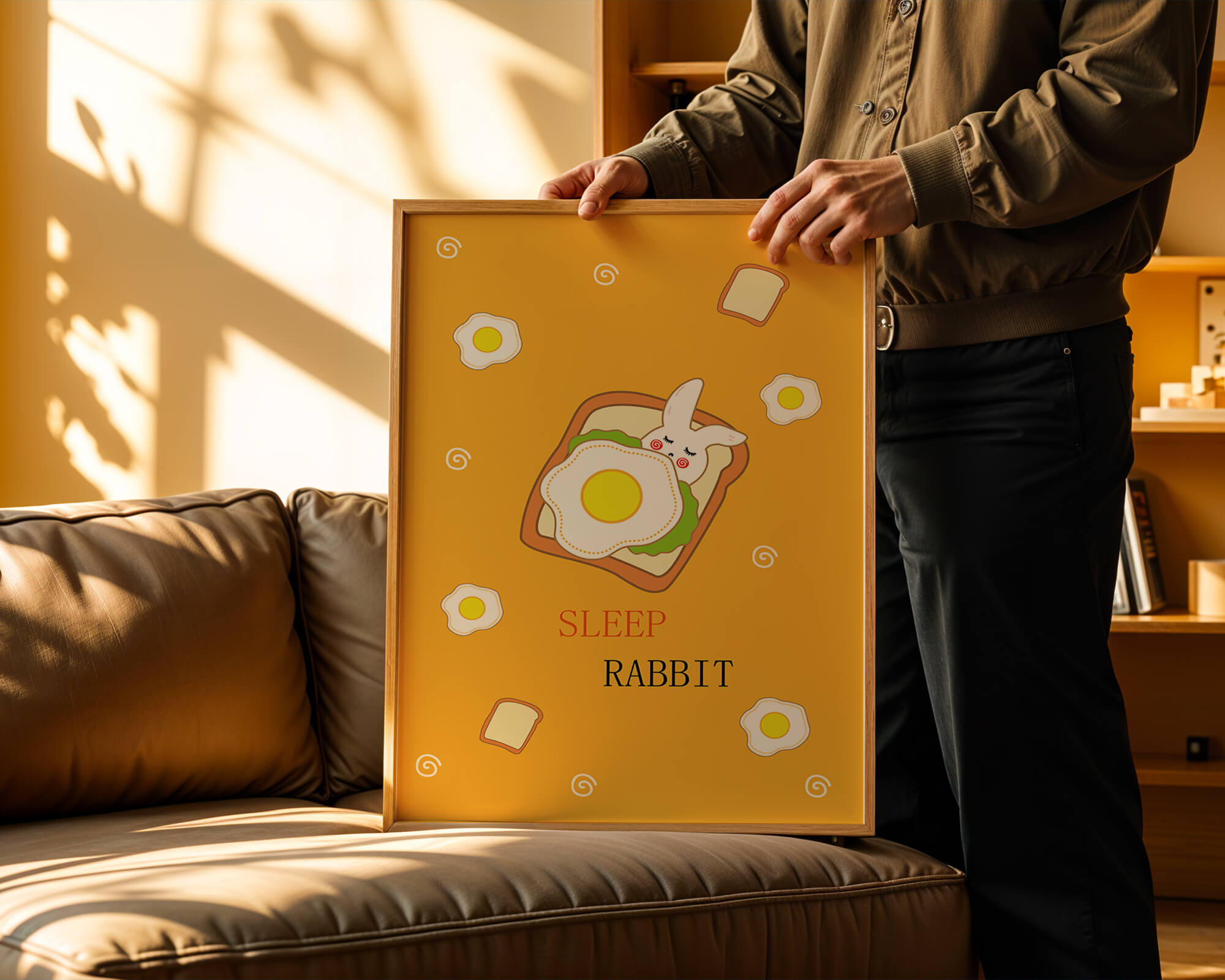 cute rabbit sleeping on toast with fried egg design