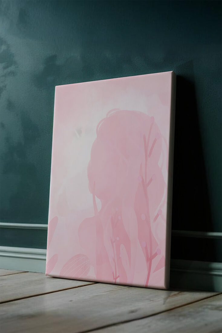 Subtle pink abstract silhouette with floral elements