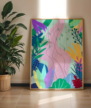 Abstract Botanic Composition with Vibrant Leaves and Shapes