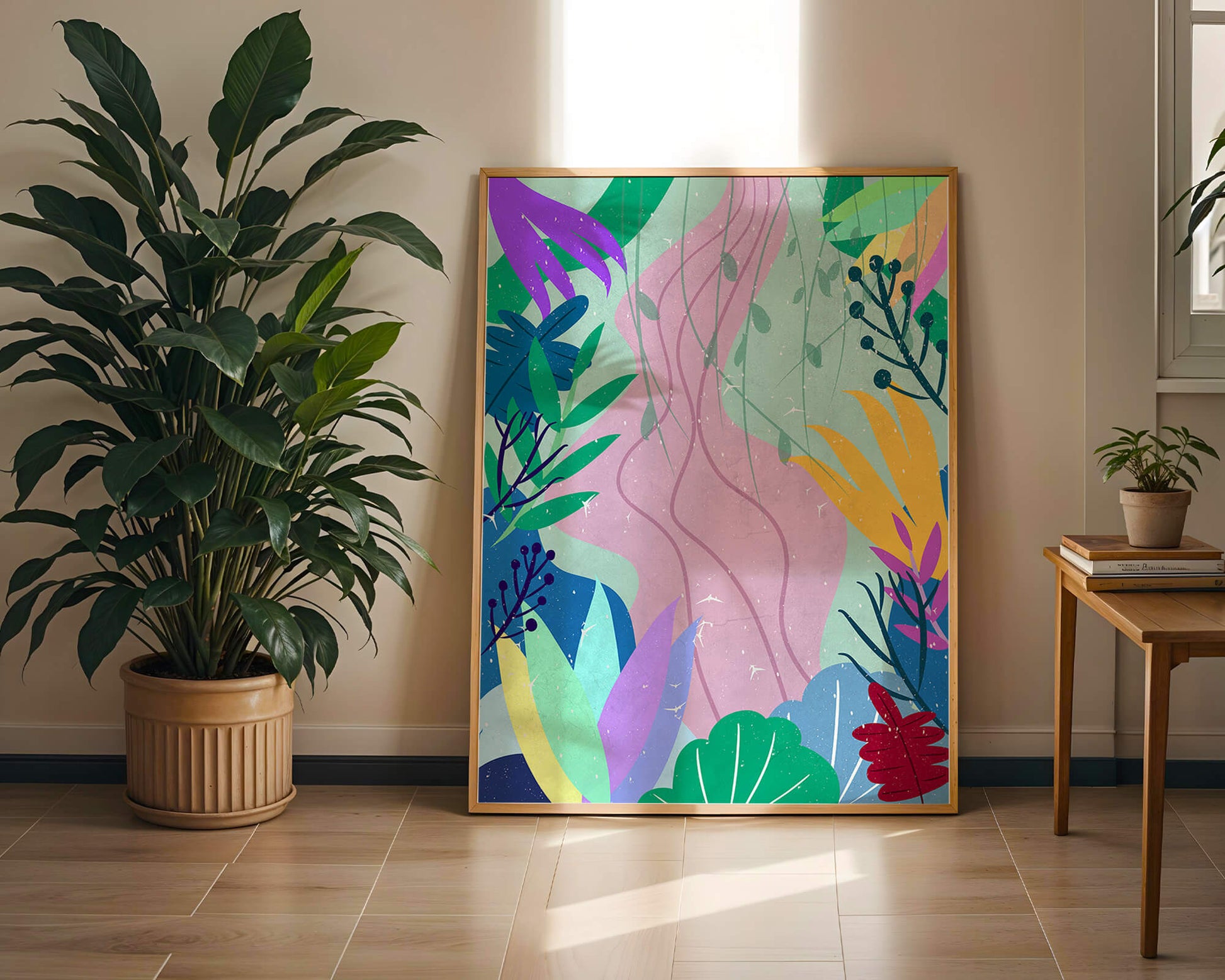 Abstract Botanic Composition with Vibrant Leaves and Shapes