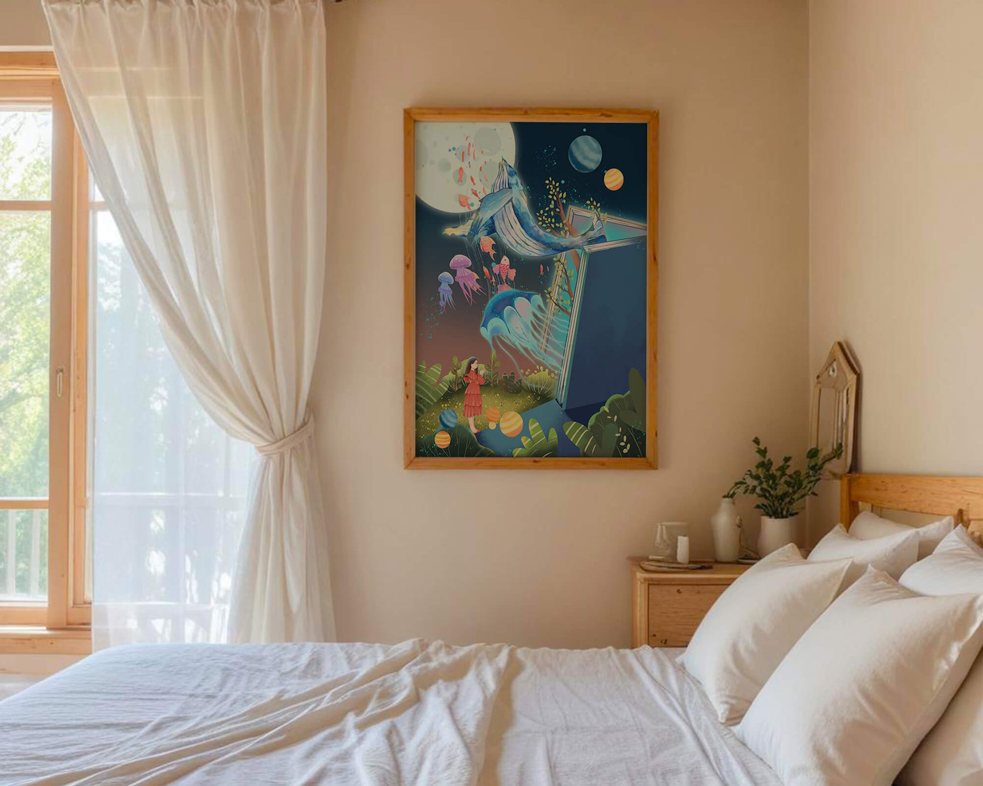 Surreal Ocean Life Emerging From a Book in a Dreamlike Forest Scene