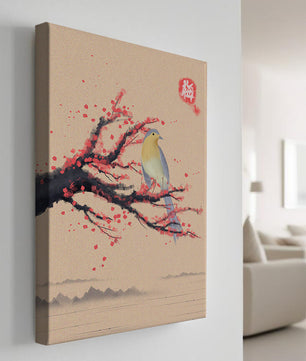 Oiseau serein sur une branche de cerisier dans le style artistique asiatique traditionnel