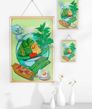 Illustration d'aliments asiatiques traditionnels avec service à thé et herbes