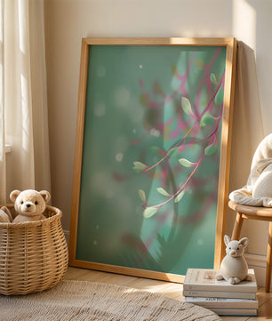 Diseño abstracto sereno con hojas pastel y fondo borroso