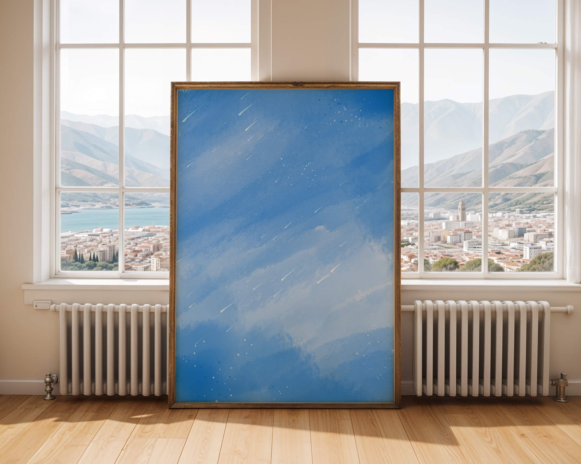 Fondo de acuarela azul tranquilo con rayas y puntos claros