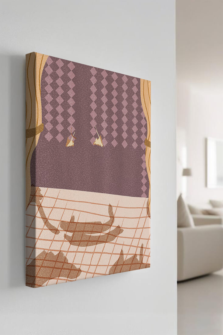 Abstract Interior with Cats' Shadows on Checkered Floor