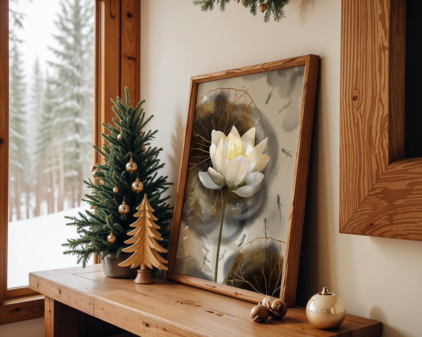 Illustration of a lotus flower with golden accents