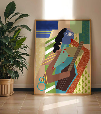 Colorful abstract geometric art with musical theme