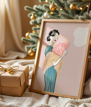 Elegant woman in vintage dress with pink background