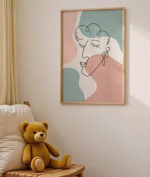 Abstract Line Art Face On Pastel Background - Mi tienda