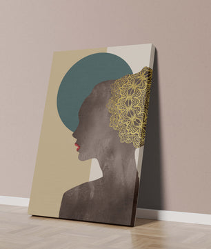 Elegant Silhouette with Gold Lace and Red Lips - Mi tienda