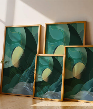 Formas fluidas abstractas verdes y azules con efecto degradado