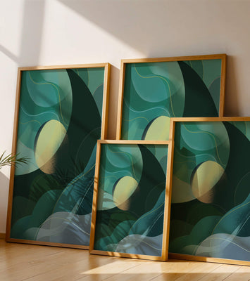 Abstract green and blue fluid shapes with gradient effect