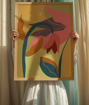 Abstract floral illustration with vibrant colors and organic shapes